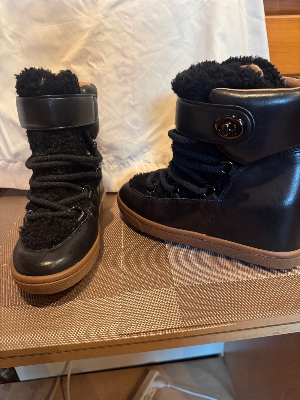 Coach Black -Shearling Lace-Up Winter Boots